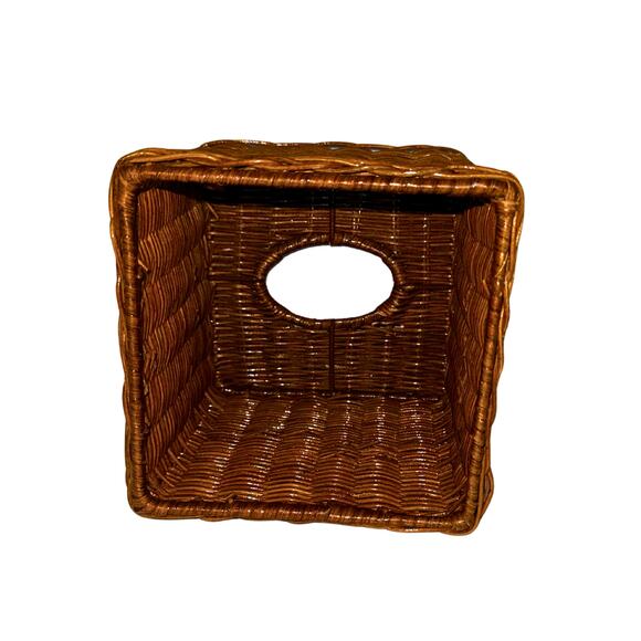 Vintage Square Wicker Tissue Box Cover – Boho Bathroom Rattan Holder 6” - Picture 2 of 7